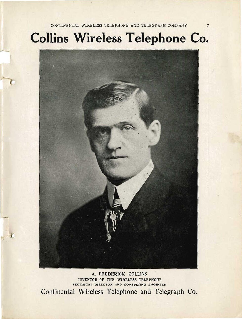 Page 7 of the 1910 Continental brochure headed Collins Wireless Telephone Co.