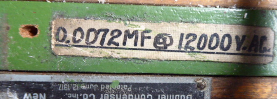 Aggregate rating plate showing 0.0072 MF at 12000 V.AC.