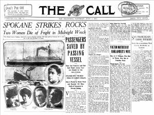 Newspaper clipping about Spokane sinking 1911.