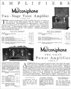 Marconiphone V2 Amplifier Catalog Page.